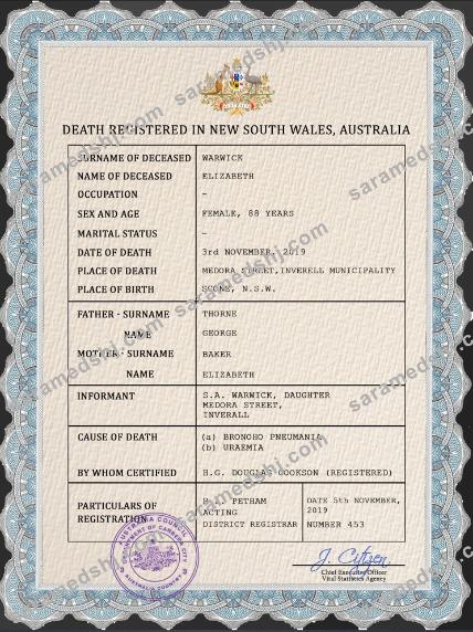 Australia vital record death certificate PSD template